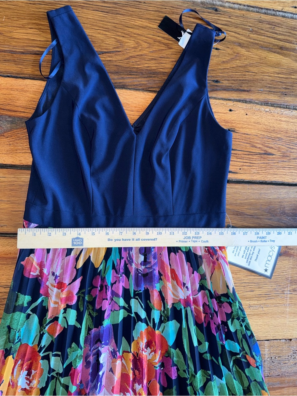 Xscape V-Neck Maxi Dress with Navy Bodice and Multi-Color Floral Skirt - Picture 4 of 9